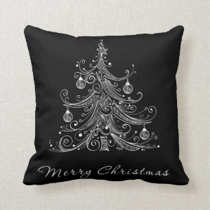 Black & White Christmas Tree Pillow