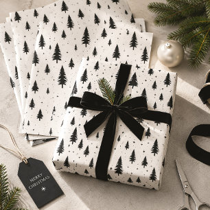 Black & White Christmas Tree Wrapping Paper Sheet