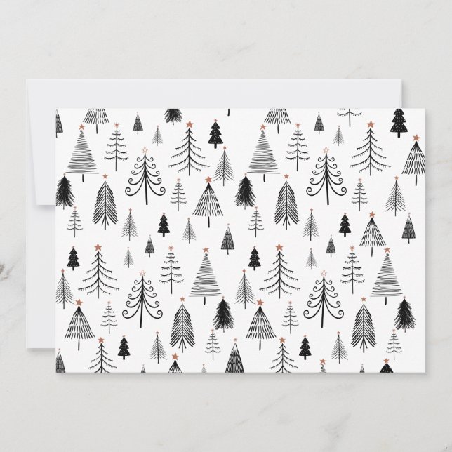 Black White Christmas Trees Flat Holiday Card (Front)