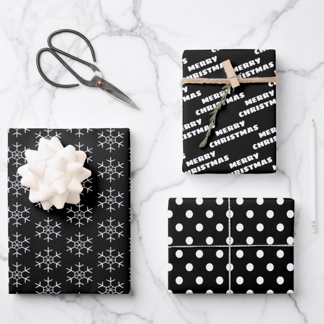 Black | White | Christmas Wrapping Paper Sheet (Front)