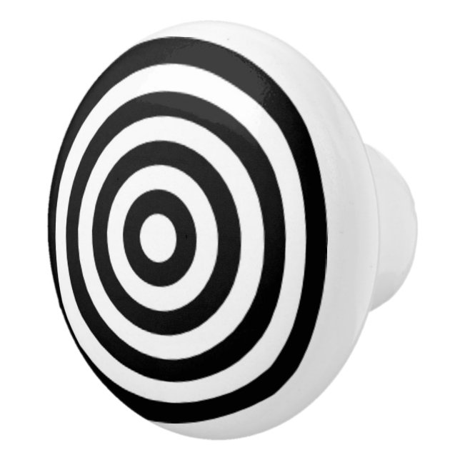 Black White Circle Pattern Bullseye Target Design Ceramic Knob (Right)