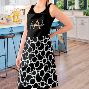 Black & White Circle Pattern with Monogram Apron