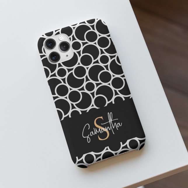 Black & White Circle Pattern with Monogram Case-Mate iPhone Case (Creator Uploaded)