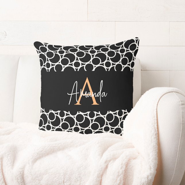Black & White Circle Pattern with Monogram  Cushion (Creator Uploaded)