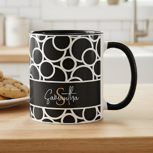 Black & White Circle Pattern with Monogram Mug