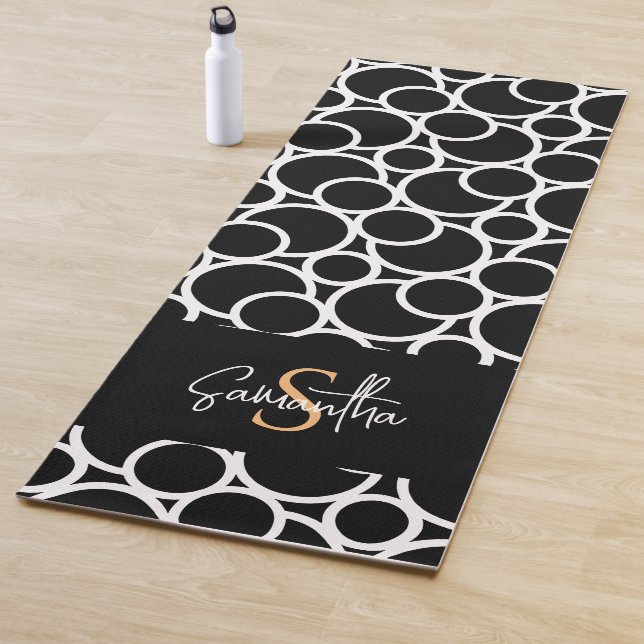 Black & White Circle Pattern with Monogram  Yoga Mat (In Situ)