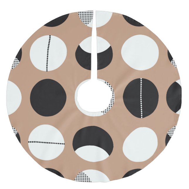 Black, white circles, brown background. brushed polyester tree skirt (Front)