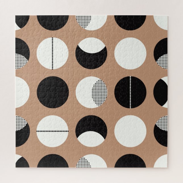 Black, white circles, brown background. jigsaw puzzle (Vertical)
