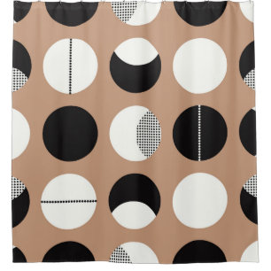 Black, white circles, brown background. shower curtain