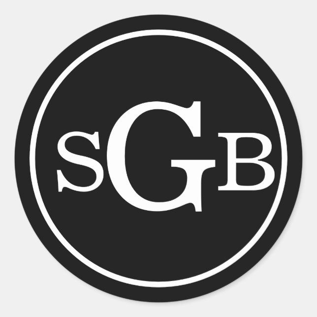 Black & White Circular Traditional Monogram Classic Round Sticker (Front)