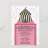 Black & White Circus Tent w Pink Ticket Birthday Invitation (Front/Back)