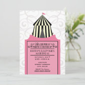 Black & White Circus Tent w Pink Ticket Birthday Invitation (Standing Front)
