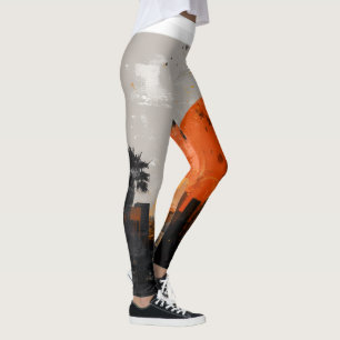 Black White City Palm Orange Sun Women’s Leggings