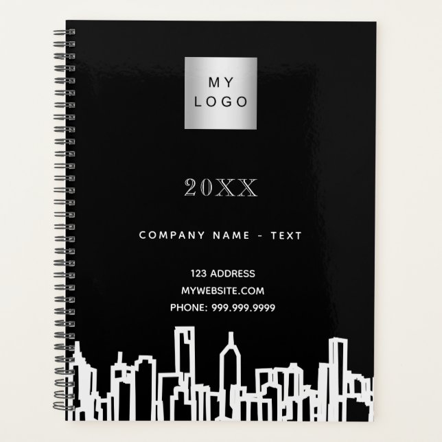 Black white city skyline business logo 2026 planner (Front)