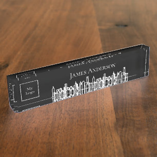 Black white city skyline business logo real estate nameplate