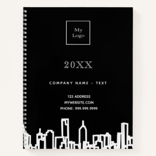 Black white city skyline modern business logo  notebook