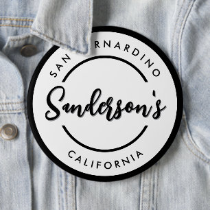 Black White City Town Place Location Name Circle 6 Cm Round Badge