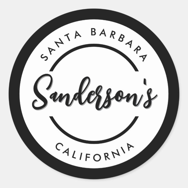 Black White City Town Place Location Name Circle  Classic Round Sticker (Front)