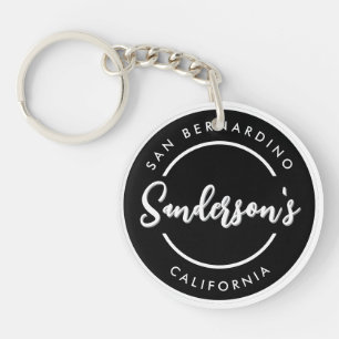 Black White City Town Place Location Name Circle  Key Ring