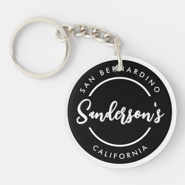 Black White City Town Place Location Name Circle  Key Ring (Front)