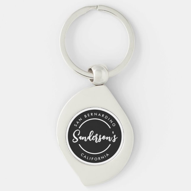 Black White City Town Place Location Name Circle  Key Ring (Front)