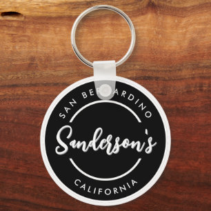 Black White City Town Place Location Name Circle  Key Ring