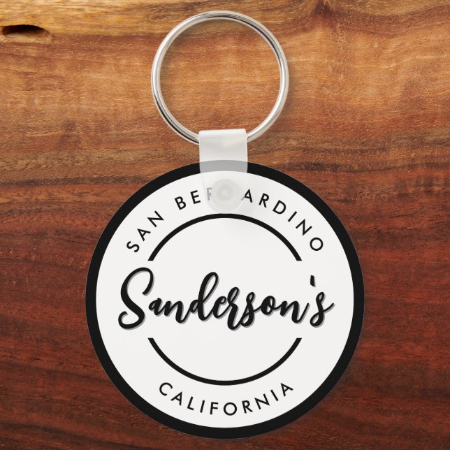 Black White City Town Place Location Name Circle  Key Ring (Back)