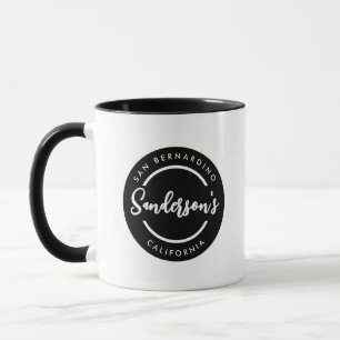 Black White City Town Place Location Name Circle Mug