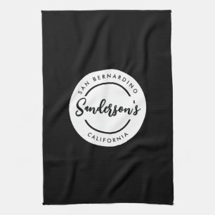 Black White City Town Place Location Name Circle  Tea Towel