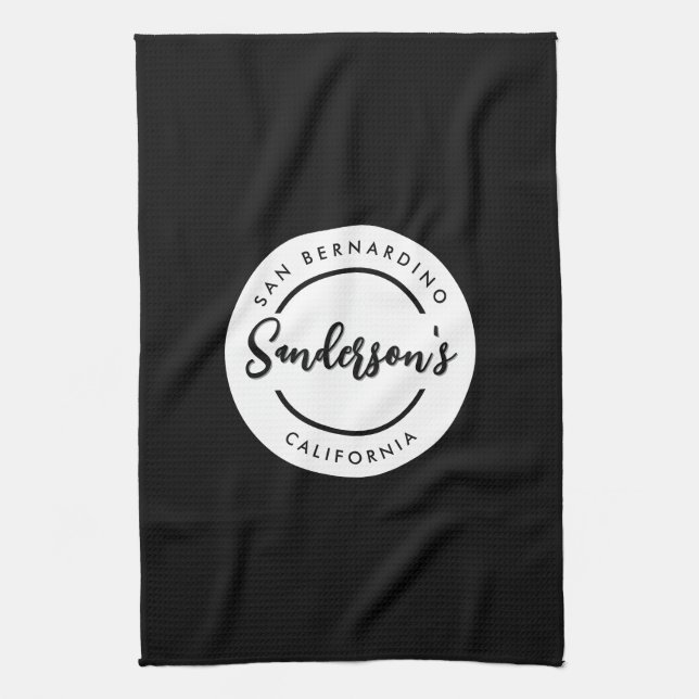 Black White City Town Place Location Name Circle  Tea Towel (Vertical)