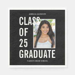 Black & White Class Of 25 Photo Graduation Paper Napkin