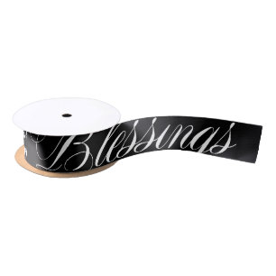 Black White Classic Blessings Satin Ribbon