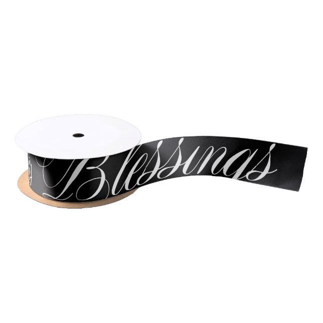 Black White Classic Blessings Satin Ribbon (Spool)