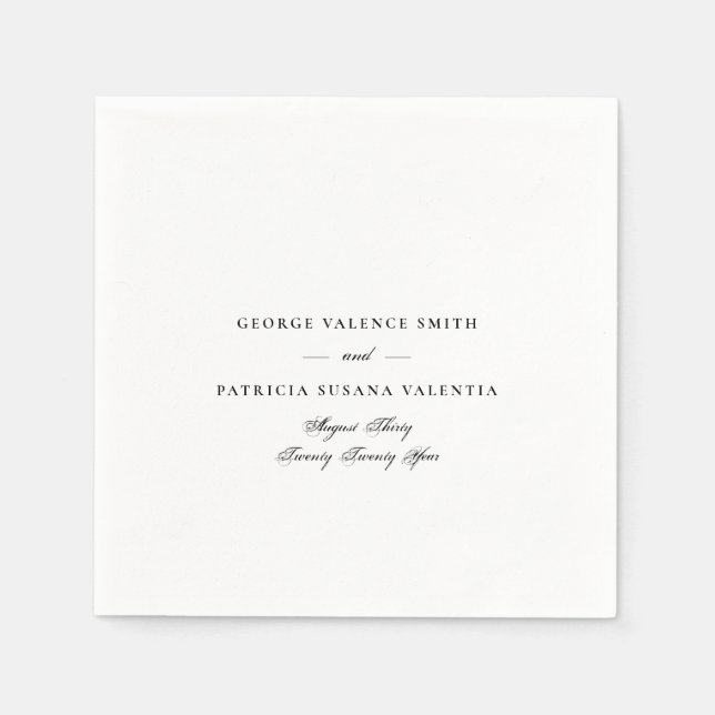 Black & White Classic Calligraphy Elegant Wedding Napkin (Front)