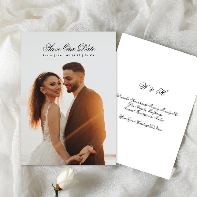 Black & White Classic Calligraphy Photo  Save The Date (Creator Uploaded)