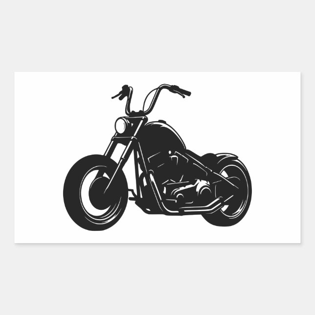 Black White Classic Cruiser Motorcycle Vector Art Rectangular Sticker (Front)