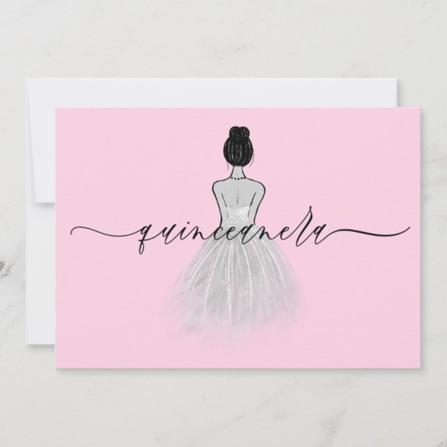 Black & White Classic Dress Blush Quinceanera Invitation (Front)