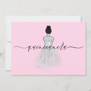 Black & White Classic Dress Blush Quinceanera Invitation