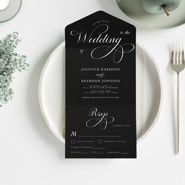 Black & White Classic Formal Calligraphy Wedding All In One Invitation (Creator Uploaded)