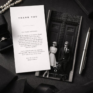 Black White Classic Formal Wedding Photo Thank You Card