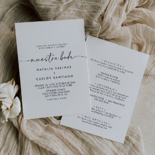 Black White Classic Front & Back Nuestra Boda Invitation