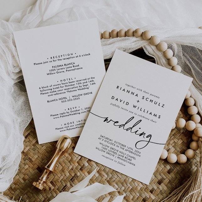  Black White Classic Front & Back Wedding Invitation (Creator Uploaded)