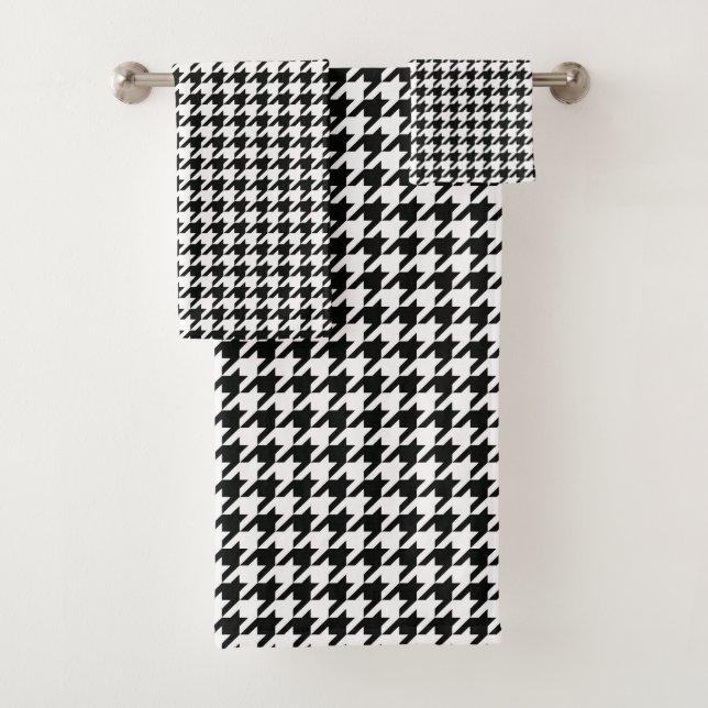 Black White Classic Houndstooth Check Bath Towel Set (Insitu)