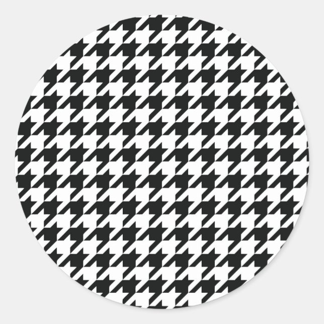 Black White Classic Houndstooth Check Classic Round Sticker (Front)