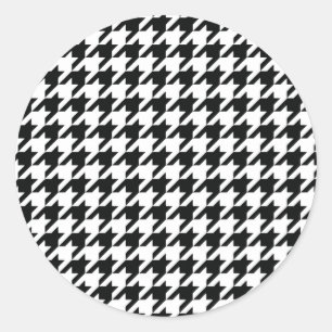 Black White Classic Houndstooth Check Classic Round Sticker