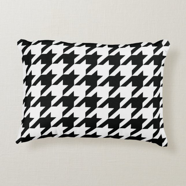 Black White Classic Houndstooth Check Decorative Cushion (Back)