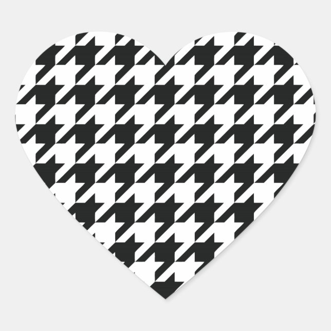 Black White Classic Houndstooth Check Heart Sticker (Front)