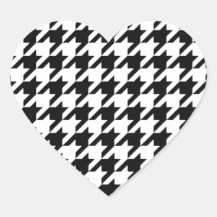 Black White Classic Houndstooth Check Heart Sticker