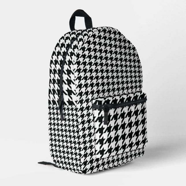 Black White Classic Houndstooth Check Printed Backpack (Back Corner Left)