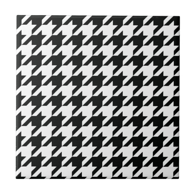 Black White Classic Houndstooth Check Tile (Front)